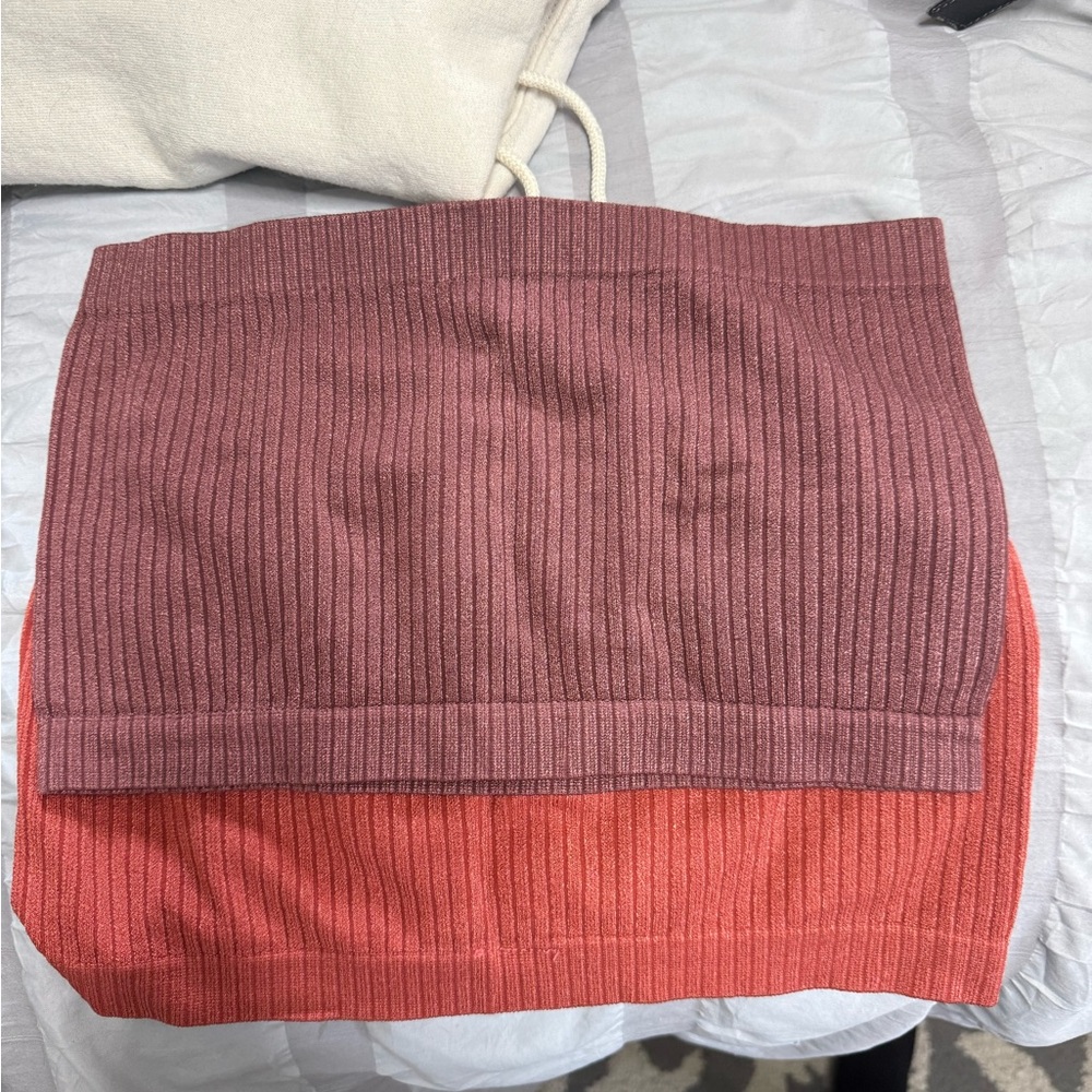 Women’s Ribbed Knit Two-Tone Skirt - Rosewood and Coral